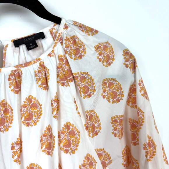 J.Crew Smock Waist Mini Dress in Gathered Floral Print White Orange Small - Picture 4 of 12